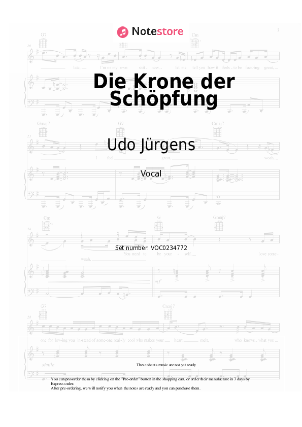 Die Krone der Schöpfung - Udo Jürgens Vocal Sheet Music - Vocal