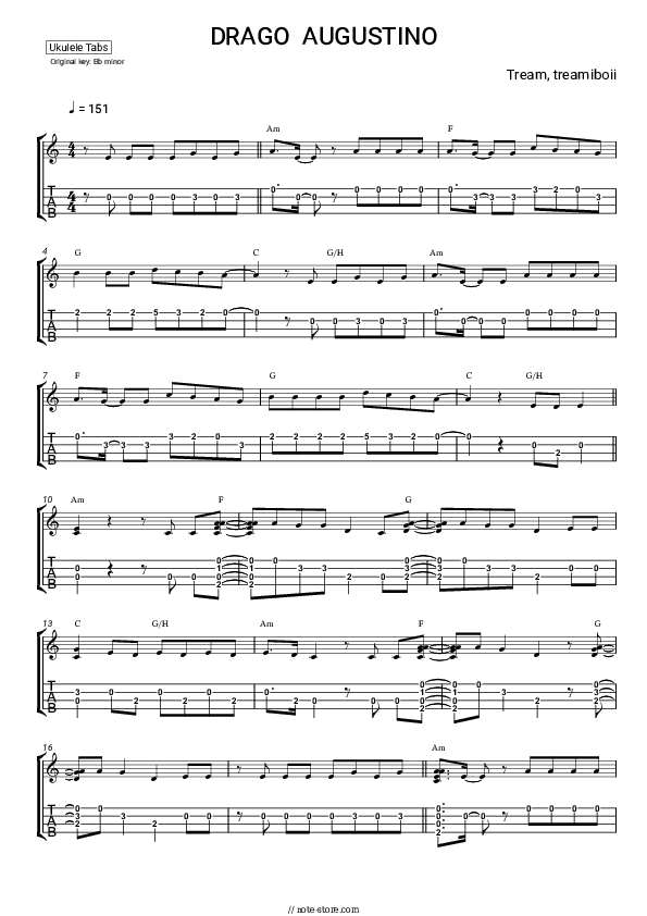 DRAGO AUGUSTINO - Tream, treamiboii Sheet Music - Ukulele.Tab