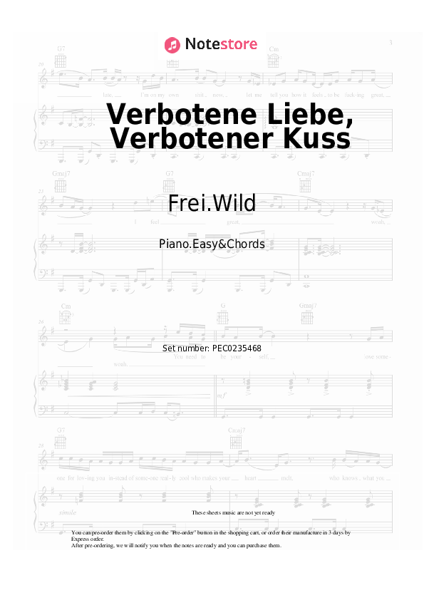 Verbotene Liebe, Verbotener Kuss - Frei.Wild Sheet Music Easy and Chords - Piano.Easy&Chords
