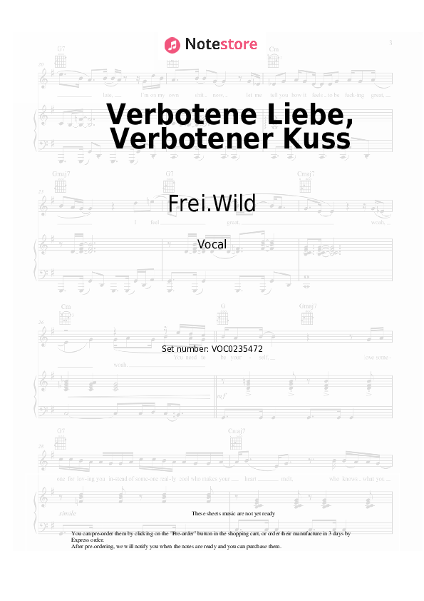 Verbotene Liebe, Verbotener Kuss - Frei.Wild Vocal Sheet Music - Vocal