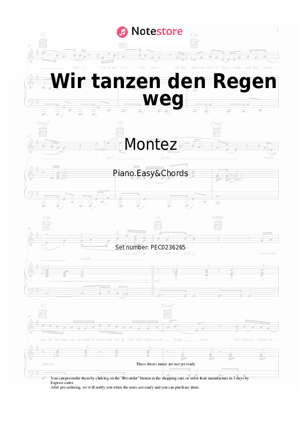 Wir tanzen den Regen weg - Montez Sheet Music Easy and Chords - Piano.Easy&Chords