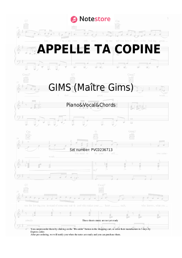 APPELLE TA COPINE - GIMS (Maître Gims) Piano Sheet Music with the Vocal and Chords - Piano&Vocal&Chords