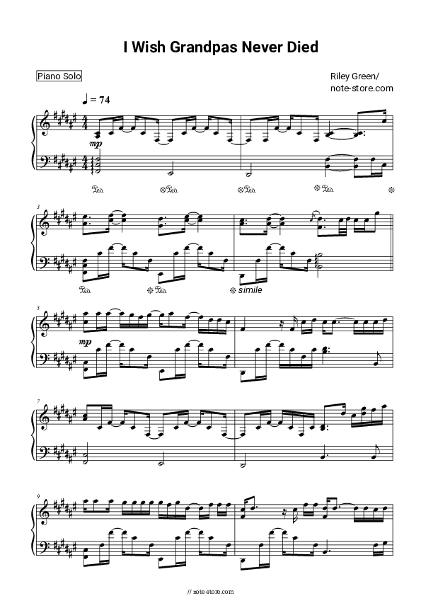 I Wish Grandpas Never Died - Riley Green Piano Sheet Music - Piano.Solo