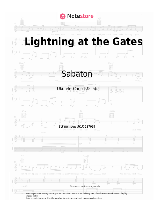 Lightning at the Gates - Sabaton Ukulele Sheet Music - Ukulele.Chords&Tab