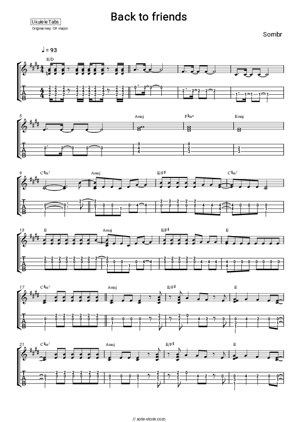 back to friends - sombr Sheet Music - Ukulele.Tab