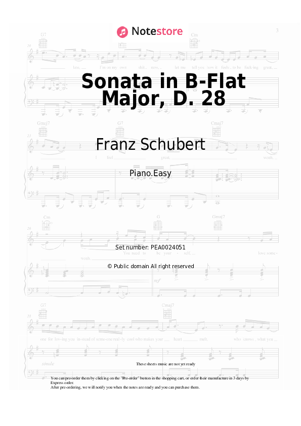 Easy sheet music Franz Schubert - Sonata in B-Flat Major, D. 28 - Piano.Easy
