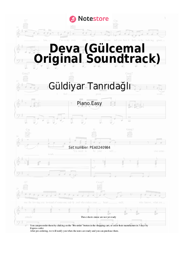 Deva (Gülcemal Original Soundtrack) - Güldiyar Tanrıdağlı Piano Sheet Music Easy - Piano.Easy