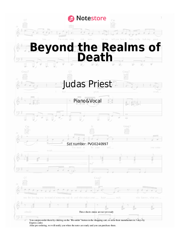 Beyond the Realms of Death - Judas Priest Piano Sheet Music with the Voice part - Piano&Vocal