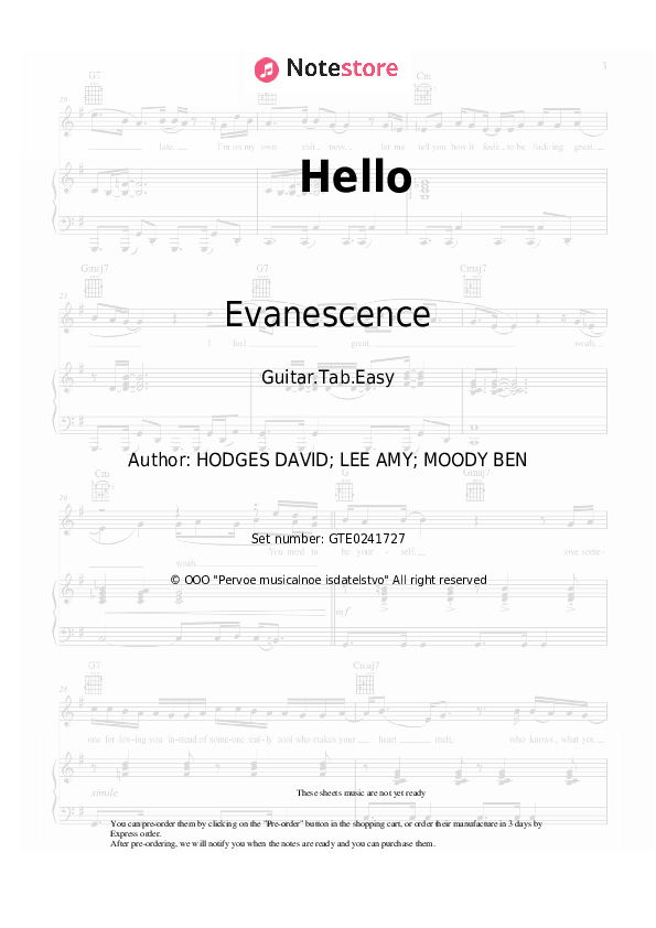 Hello - Evanescence Tabs Easy - Guitar.Tab.Easy