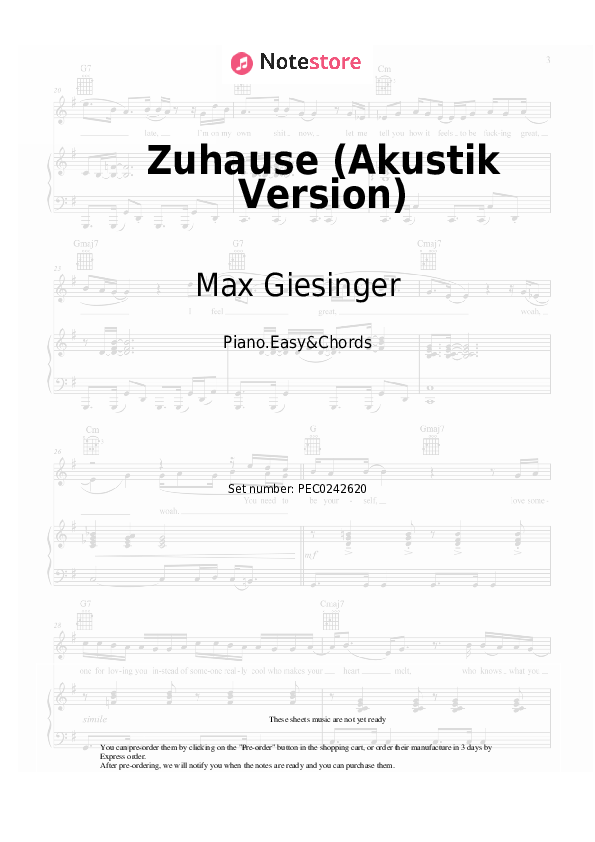 Zuhause (Akustik Version) - Max Giesinger Sheet Music Easy and Chords - Piano.Easy&Chords