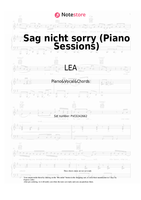 Sag nicht sorry (Piano Sessions) - LEA Piano Sheet Music with the Vocal and Chords - Piano&Vocal&Chords