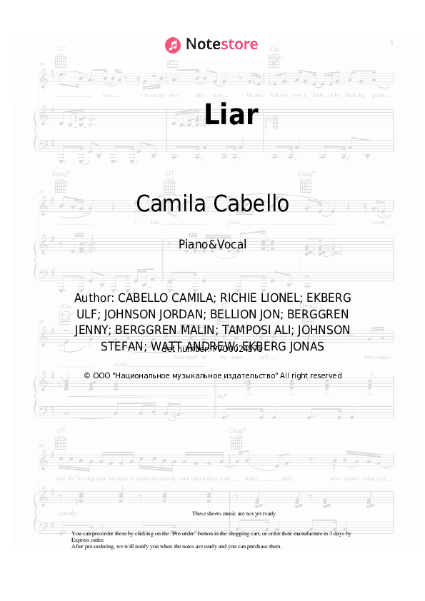 Sheet music with the voice part Camila Cabello - Liar - Piano&Vocal