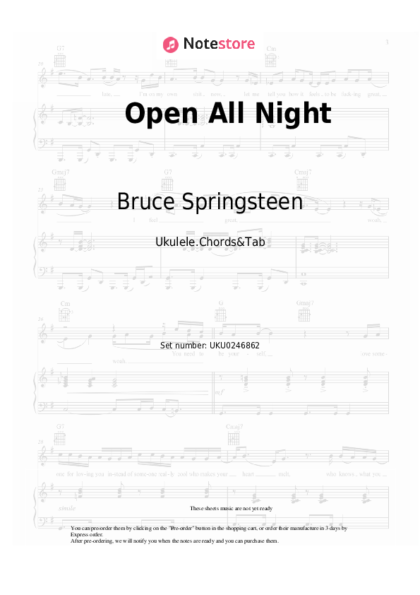Open All Night - Bruce Springsteen Ukulele Sheet Music - Ukulele.Chords&Tab