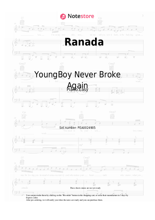 Ranada - YoungBoy Never Broke Again Piano Sheet Music Easy - Piano.Easy