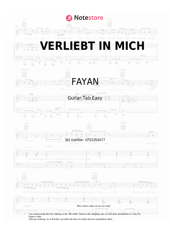 VERLIEBT IN MICH - FAYAN, Dalton Tabs Easy - Guitar.Tab.Easy
