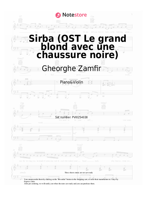 Sirba (OST Le grand blond avec une chaussure noire) - Gheorghe Zamfir Piano Sheet Music and Violin - Piano&Violin
