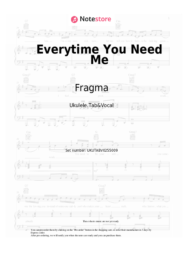 Everytime You Need Me - Fragma Sheet Music - Ukulele.Tab&Vocal