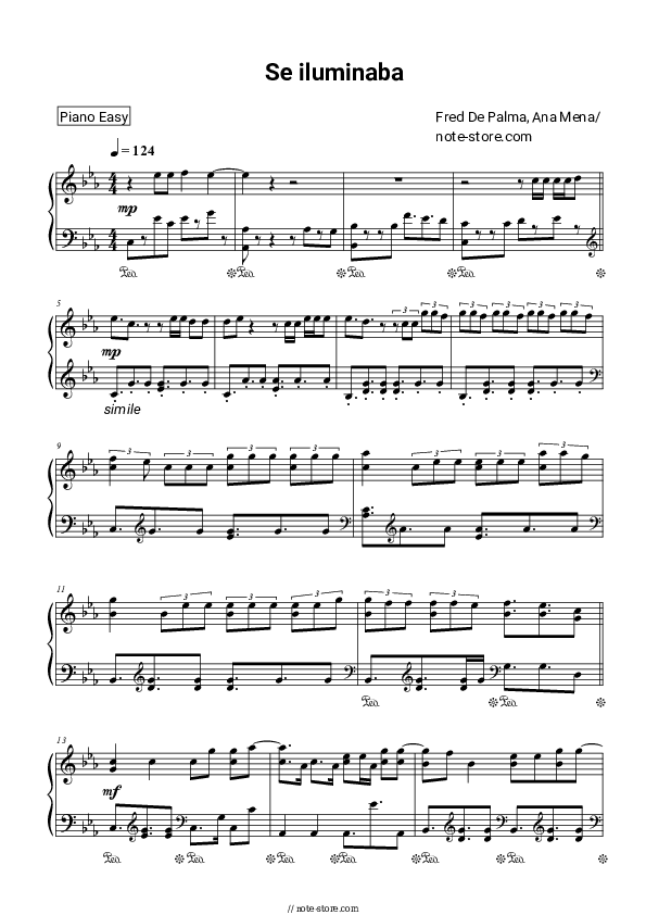Easy sheet music Fred De Palma, Ana Mena - Se Iluminaba - Piano.Easy