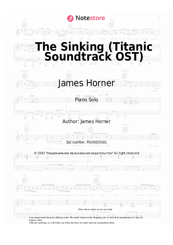 James Horner - The Sinking (Titanic Soundtrack OST) piano sheet music