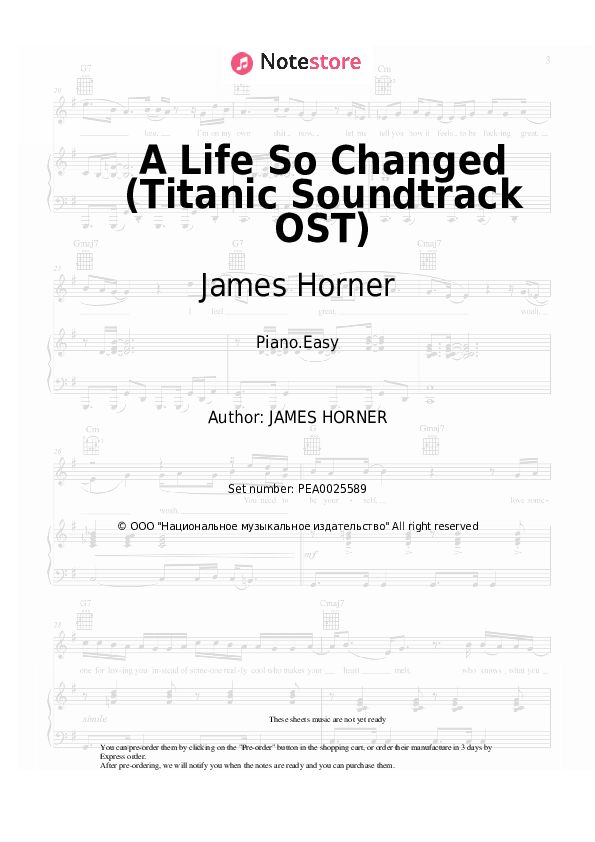 James Horner - A Life So Changed (Titanic Soundtrack OST) piano sheet music