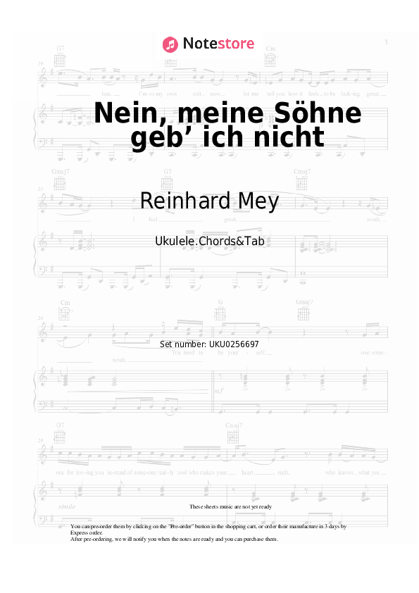 Nein, meine Söhne geb’ ich nicht - Reinhard Mey Ukulele Sheet Music - Ukulele.Chords&Tab