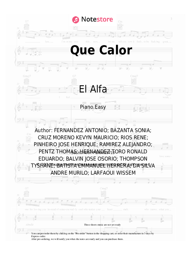 Easy sheet music Major Lazer, J Balvin, El Alfa - Que Calor - Piano.Easy
