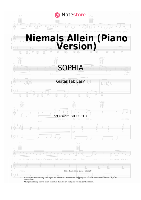 Niemals Allein (Piano Version) - SOPHIA Tabs Easy - Guitar.Tab.Easy