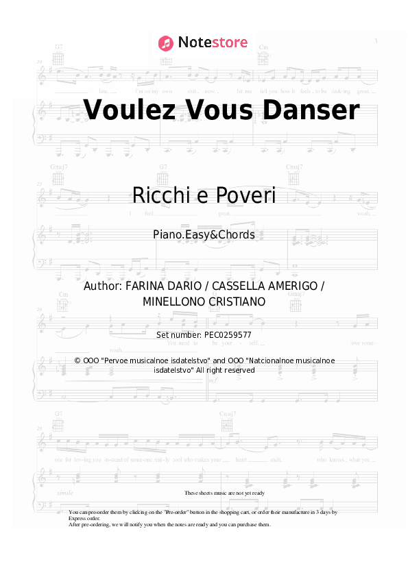 Voulez Vous Danser - Ricchi e Poveri Sheet Music Easy and Chords - Piano.Easy&Chords