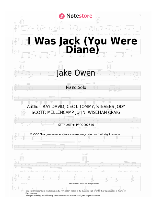 I Was Jack (You Were Diane) - Jake Owen Piano Sheet Music - Piano.Solo