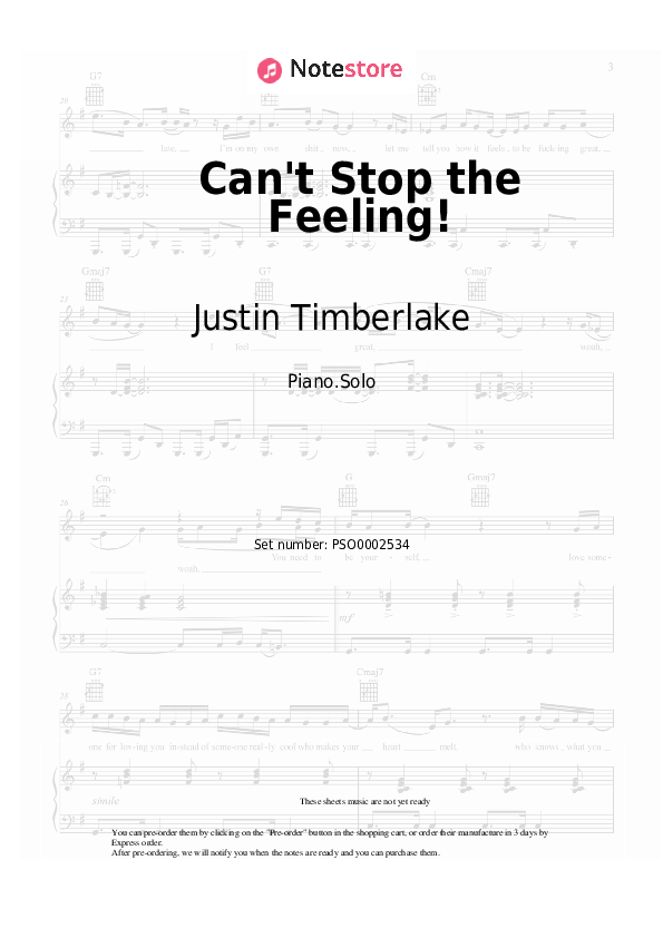 Justin Timberlake - Can't Stop the Feeling! piano sheet music