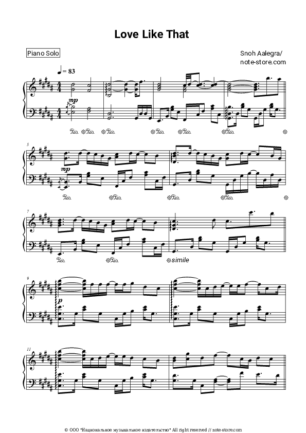 Love Like That - Snoh Aalegra Piano Sheet Music - Piano.Solo