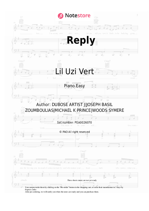 Easy sheet music A Boogie wit da Hoodie, Lil Uzi Vert - Reply - Piano.Easy