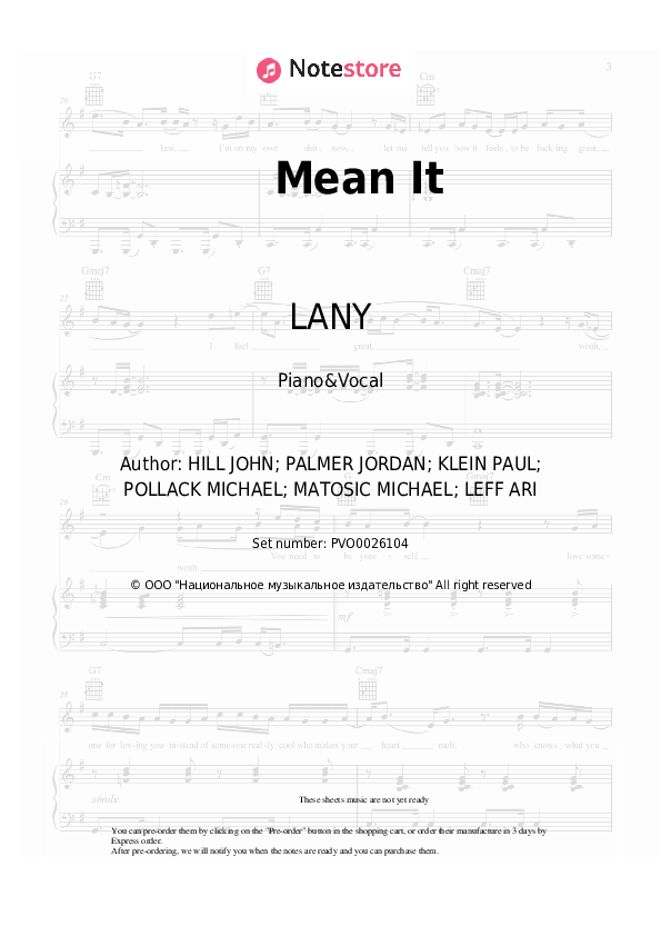 Mean It - Lauv, LANY Piano Sheet Music with the Voice part - Piano&Vocal