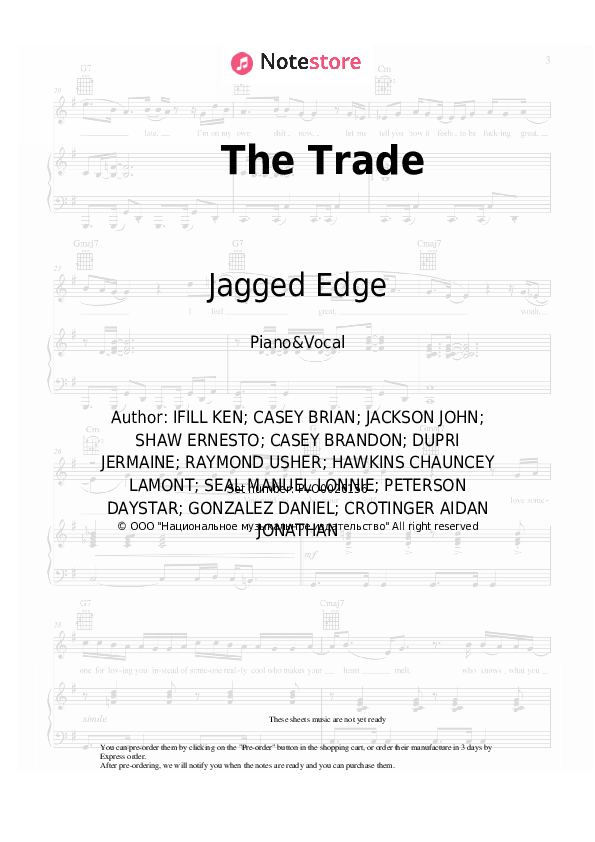 Sheet music with the voice part Tory Lanez, Jermaine Dupri, Jagged Edge - The Trade - Piano&Vocal