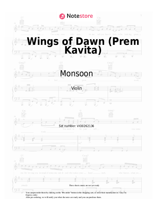 Wings Of The Dawn (Prem Kavita) - Monsoon, Sheila Chandra Violin Sheet Music - Violin