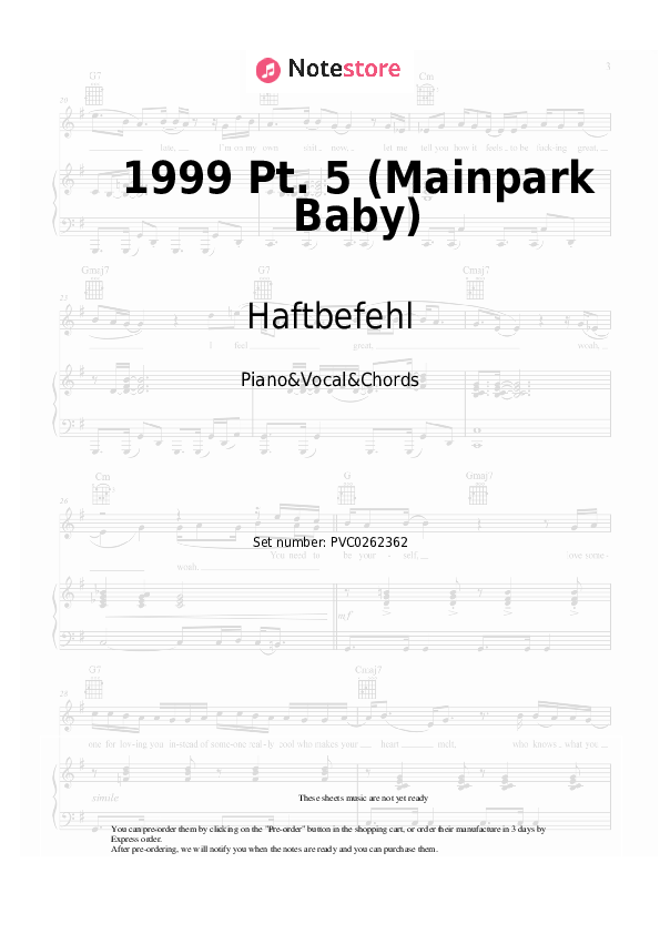 1999 Pt. 5 (Mainpark Baby) - Haftbefehl Piano Sheet Music with the Vocal and Chords - Piano&Vocal&Chords