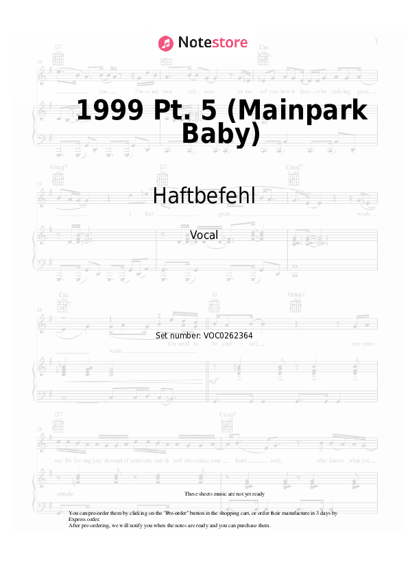 1999 Pt. 5 (Mainpark Baby) - Haftbefehl Vocal Sheet Music - Vocal
