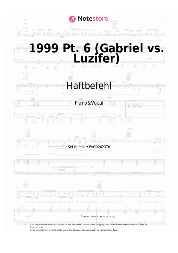 1999 Pt. 6 (Gabriel vs. Luzifer) - Haftbefehl Piano Sheet Music with the Voice part - Piano&Vocal