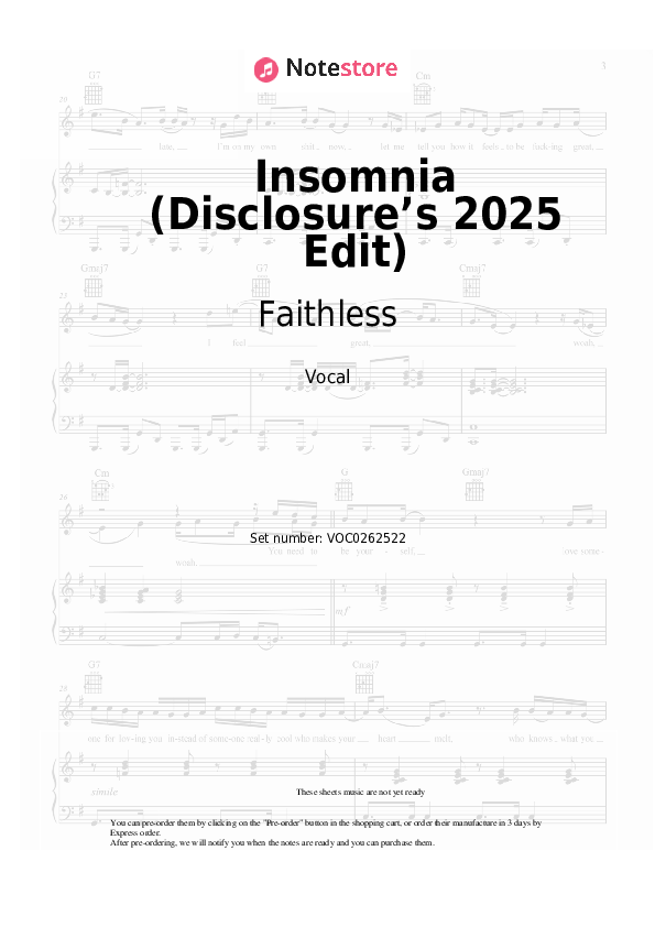 Insomnia (Disclosure’s 2025 Edit) - Faithless, Disclosure Vocal Sheet Music - Vocal