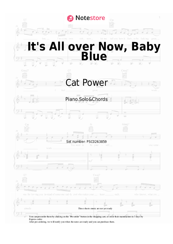 It's All over Now, Baby Blue - Cat Power Piano Sheet Music and Chords - Piano.Solo&Chords