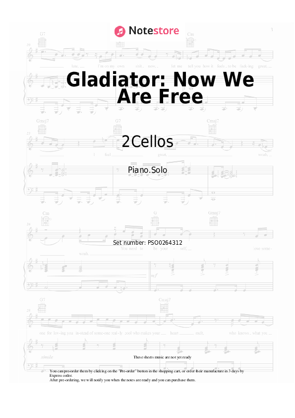Gladiator: Now We Are Free - 2Cellos Piano Sheet Music - Piano.Solo