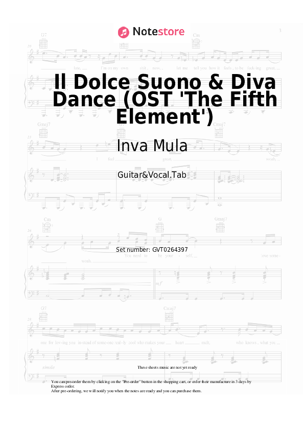 Il Dolce Suono & Diva Dance (OST 'The Fifth Element') - Inva Mula, Eric Serra Chords and Voice - Guitar&Vocal.Tab
