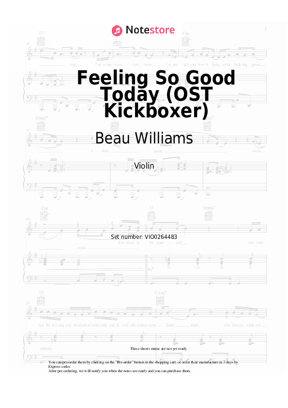 Feeling So Good Today (OST Kickboxer) - Beau Williams Violin Sheet Music - Violin