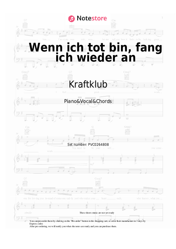 Wenn ich tot bin, fang ich wieder an - Kraftklub Piano Sheet Music with the Vocal and Chords - Piano&Vocal&Chords
