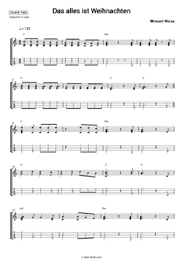 Das alles ist Weihnachten - Wincent Weiss Sheet Music - Ukulele.Tab