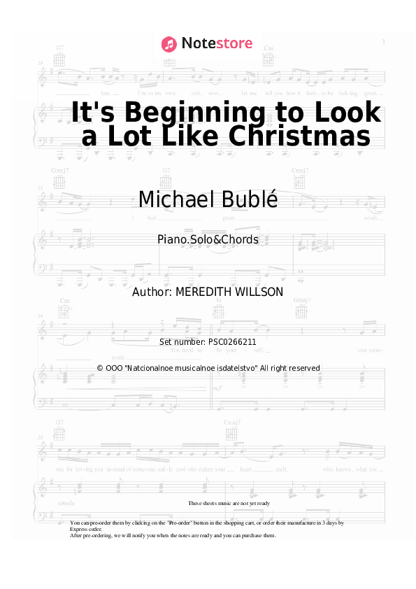 It's Beginning to Look a Lot Like Christmas - Michael Bublé Piano Sheet Music and Chords - Piano.Solo&Chords