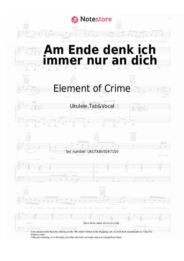 Am Ende denk ich immer nur an dich - Element of Crime Sheet Music - Ukulele.Tab&Vocal