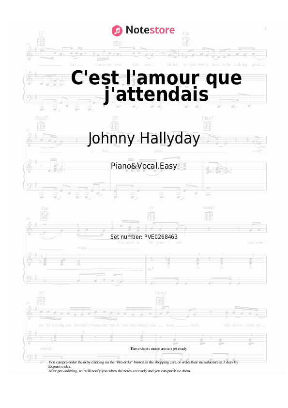 C'est l'amour que j'attendais - Johnny Hallyday, Michel Berger Piano Sheet Music Easy and Vocal - Piano&Vocal.Easy