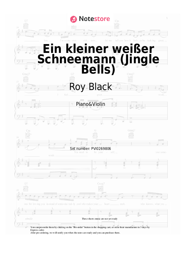 Ein kleiner weißer Schneemann (Jingle Bells) - Roy Black Piano Sheet Music and Violin - Piano&Violin
