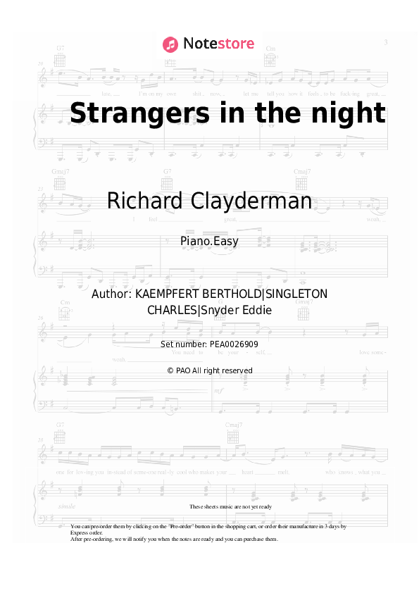 Strangers in the night - Richard Clayderman Piano Sheet Music Easy - Piano.Easy